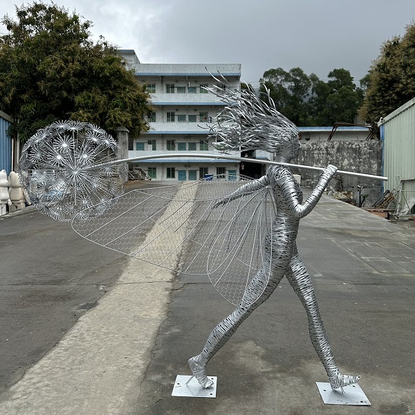 Hand-Woven Stainless Steel Wire Fairy & Dandelion Sculpture