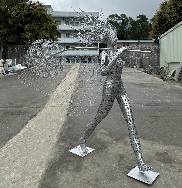 Hand-Woven Stainless Steel Wire Fairy & Dandelion Sculpture