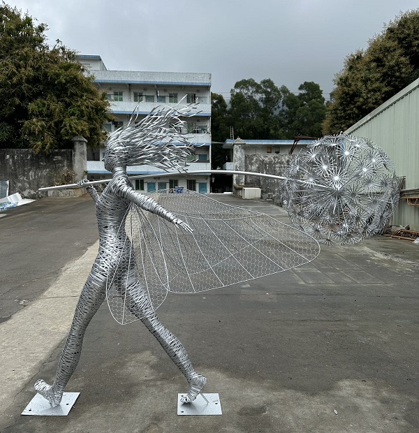 Hand-Woven Stainless Steel Wire Fairy & Dandelion Sculpture