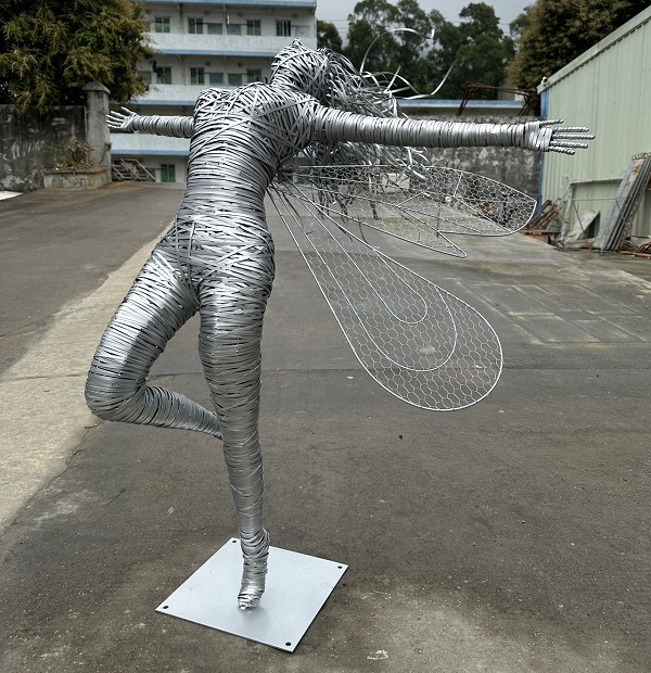 Hand-Woven Stainless Steel Wire Winged Fairy Sculpture
