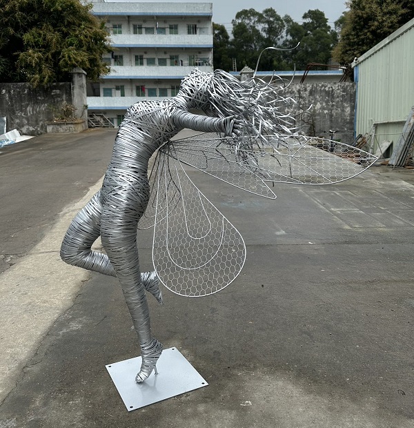 Hand-Woven Stainless Steel Wire Winged Fairy Sculpture